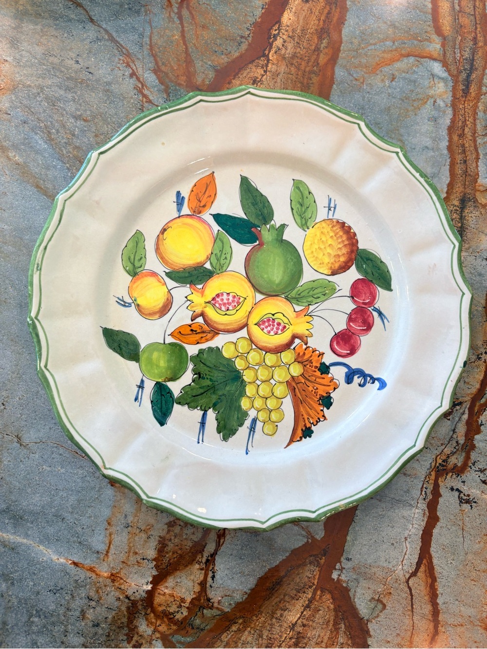 Vintage Italy Platter Fruit Hand Painted 14 1/2”